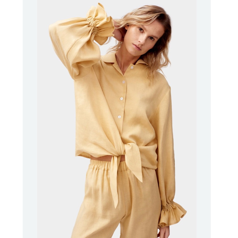 Sleeper Rumba Linen Long Sleeve Tie Front Shirt size S